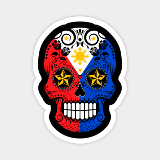 Filipino Flag Sugar Skull with Roses Magnet