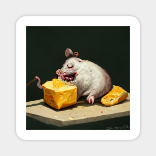 Fat Rat Eating Cheese 2, a very ugly rat, but a bit cute. Magnet