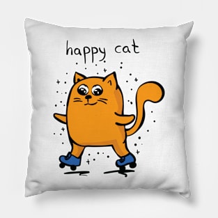 Happy Cat In Roller Skates Pillow