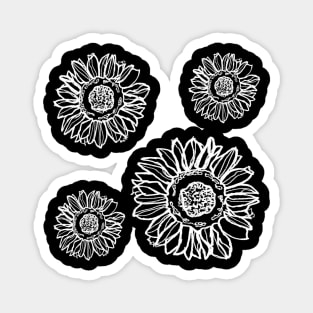 Black and White Sunflower Plant Artwork Magnet