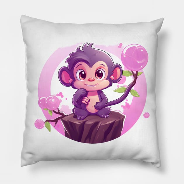 Purple Monkey in a Bubblegum Tree Pillow by cesspoolofcool