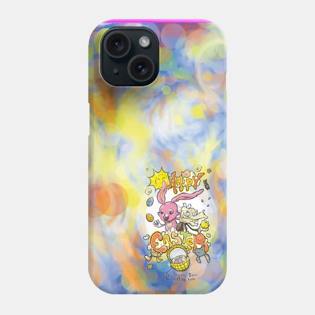 HAPPY EASTER with Cartoony Old Man Joe & the CUTEST Easter Bunny EVER Hand Drawn One of a Kind Art 3 Phone Case by BryanDassArt1