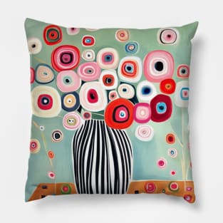 Cute Abstract Flowers in a Striped Vase Still Life Painting Pillow