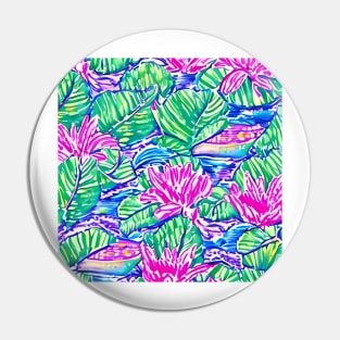 Lilly Pulitzer inspired waterlilies on evening pond Pin