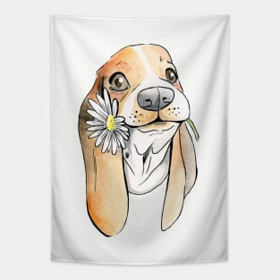 Basset Hound With Flower Tapestry