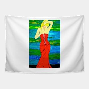 Woman In The Red Dress Tapestry