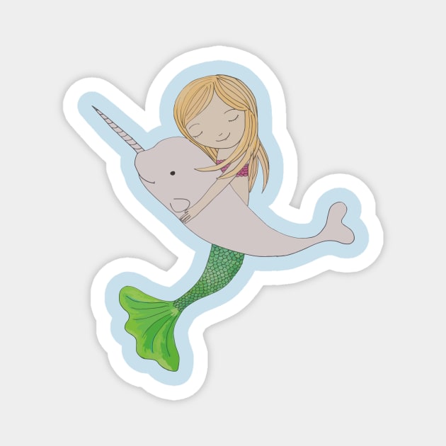 meramaid with pet narwhale Magnet by wildmagnolia