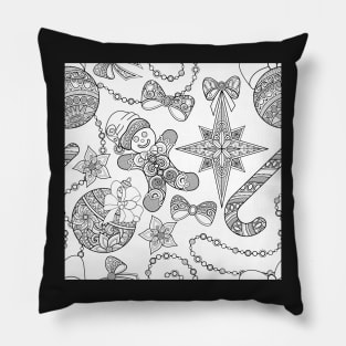 Monochrome Merry Christmas Pattern, New Year Illustration Pillow