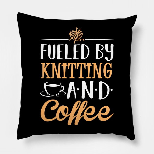 Fueled by Knitting and Coffee Pillow by KsuAnn