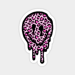 Pink Leopard Drippy Smiley Face Magnet