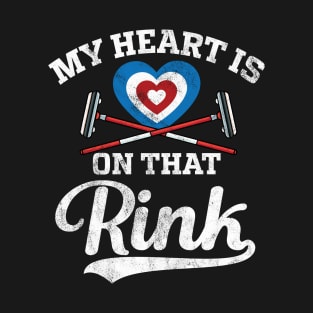 My heart is on that rink Broom curler Winter ice Sports lover Curling T-Shirt