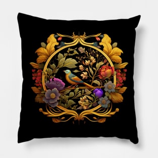 Bird with Floral Ornament Pillow