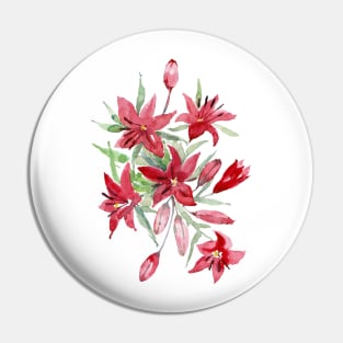 Asiatic red lilies. Watercolor Illustration. Pin