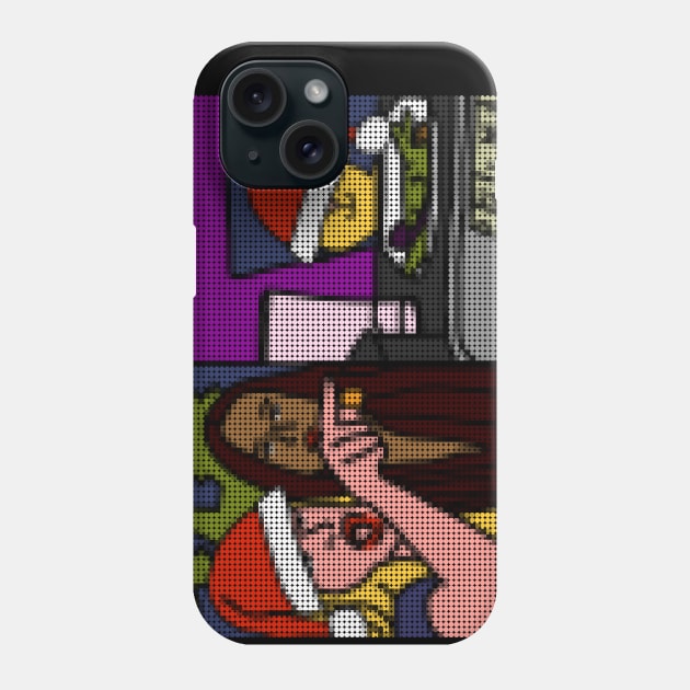 Woman Yelling at Cat in Dotty Santa Hat Phone Case by ellenhenryart