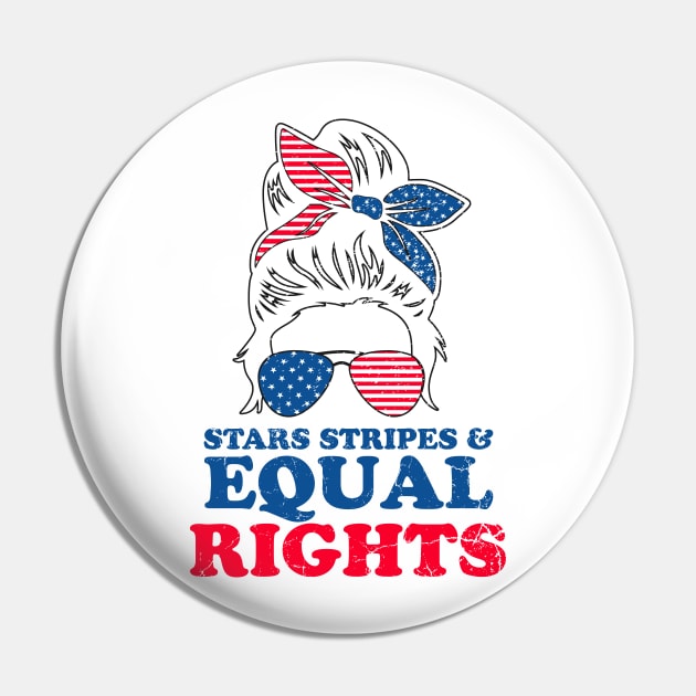 Retro Messy Bun Pro Choice Stars Stripes Equal Rights Feminist Gift Pin by BadDesignCo