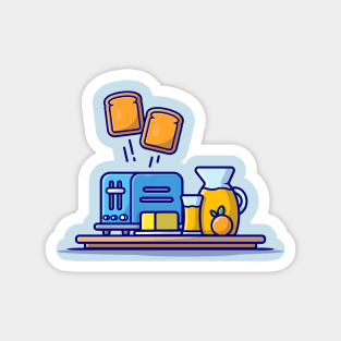 Orange Juice with Toast Bread Cartoon Vector Icon Illustration Magnet