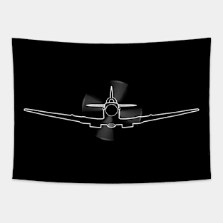 Vintage Supermarine Spitfire fighter aircraft in flight front and back outline graphic (white) Tapestry