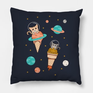 Cats Floating on Ice Cream in Space Pillow