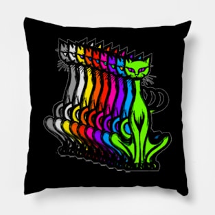 Retro 1970's Funky Groovy Multicolored Cats in a row Pillow