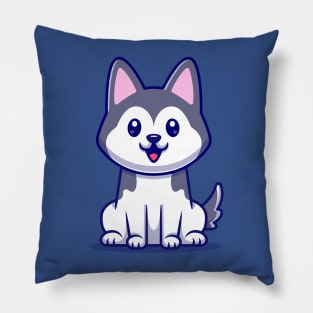 Cute Husky Dog Sitting Cartoon Vector Icon Illustration Pillow