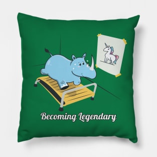 Becoming Legendary, Funny Rhino Unicorn Workout Gym Cartoon Pillow