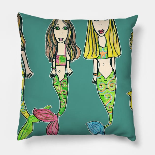 My Girls as Mermaids - Drawn by Tane (8) Pillow by micklyn