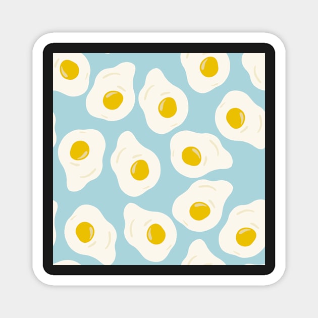 Fried eggs breakfast blue Magnet by Kimmygowland