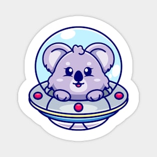 Cute koala flying with spaceship ufo cartoon Magnet