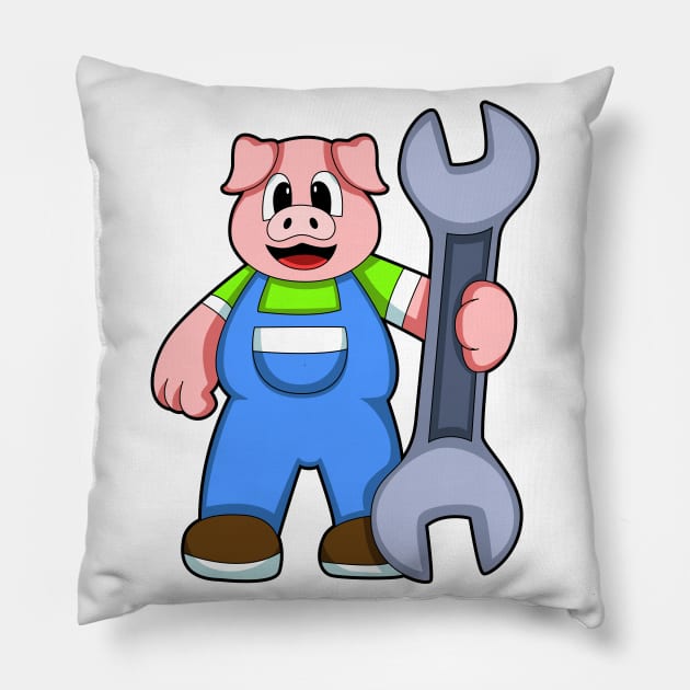 Pig as Craftsman with Wrench Pillow by Markus Schnabel