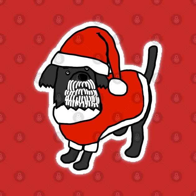 Cute Christmas Dog dressed in a Santa Suit with White Beard by ellenhenryart