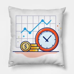 Clock with coin and graph cartoon Pillow