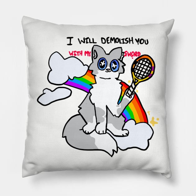 Demolish You With My Sword Cat Pillow by Catennis