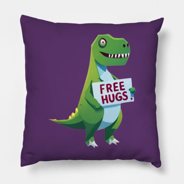 T Rex "Free Hugs" Tee, Hilarious Dinosaur Graphic Shirt, Perfect for Casual Outings, Fun Birthday Gift for Dino Lover Pillow by TeeGeek Boutique