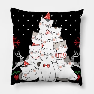 Meowy Catmas Ugly Christmas Sweater Funny Xmas Tree Cat Gift Pillow