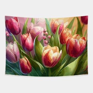 Red Tulips Spring Flowers Tapestry