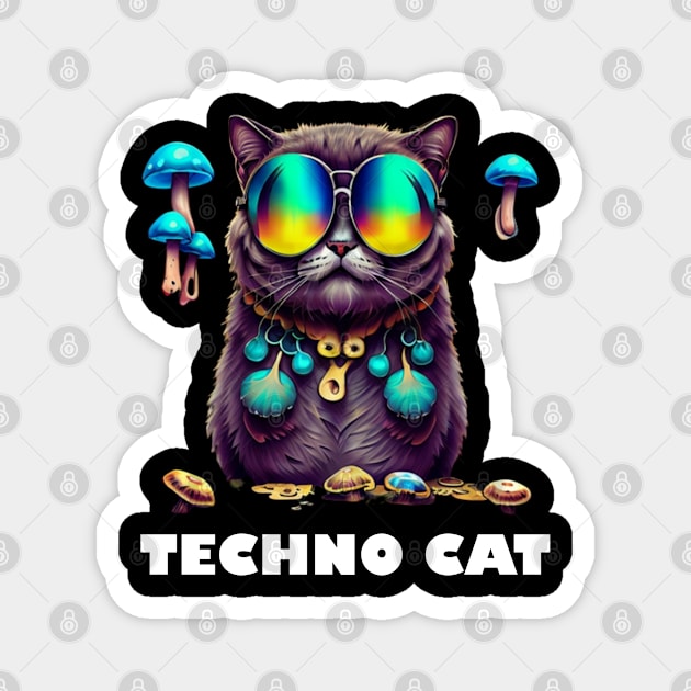 Techno T-Shirt - Techno Cat Organism - Catsondrugs.com - Techno, rave, edm, festival, techno, trippy, music, 90s rave, psychedelic, party, trance, rave music, rave krispies, rave flyer T-Shirt T-Shirt T-Shirt Magnet by catsondrugs.com