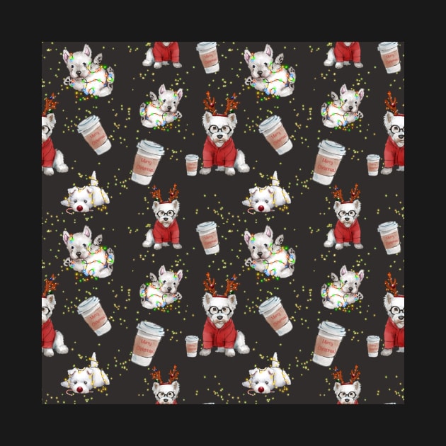 Christmas Westies black pattern by ArtInPi