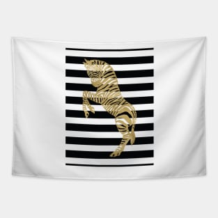 Zebra in Gold, Black and White Stripe Tapestry