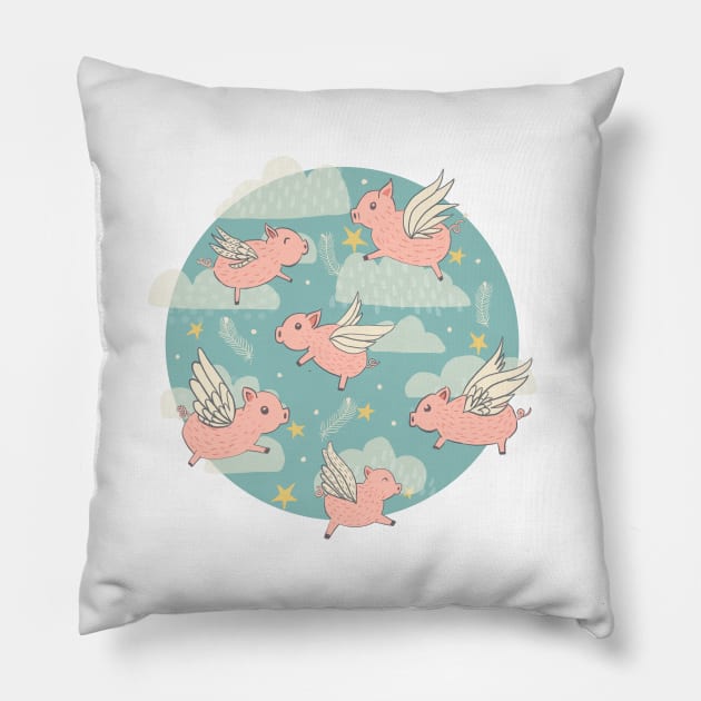 When Pigs Fly Pillow by latheandquill