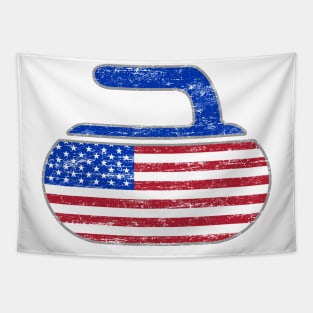 American Flag Curling USA Stars and Stripes Curling Stone Tapestry