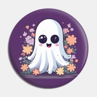 Kawaii Floral Halloween Ghost Pin