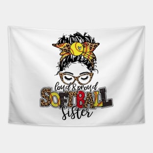 Softball Sister Leopard   Loud And Proud Softball Sister Tapestry