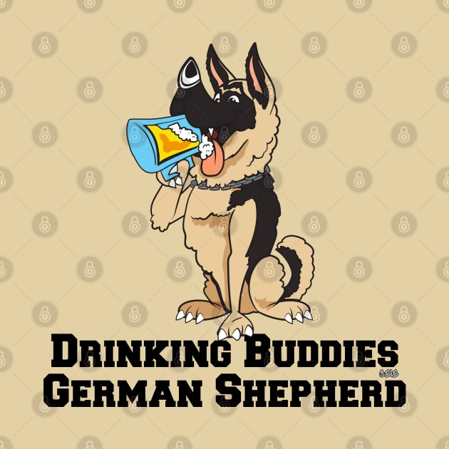 German Shepherd Dog Beer Drinking Buddies Series Cartoon by SistersRock