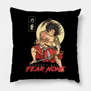 Respect All Fear None Samurai Japan Warrior No Shirt Shirtless Sumo Fighter With Tattoo Unstoppable Pillow