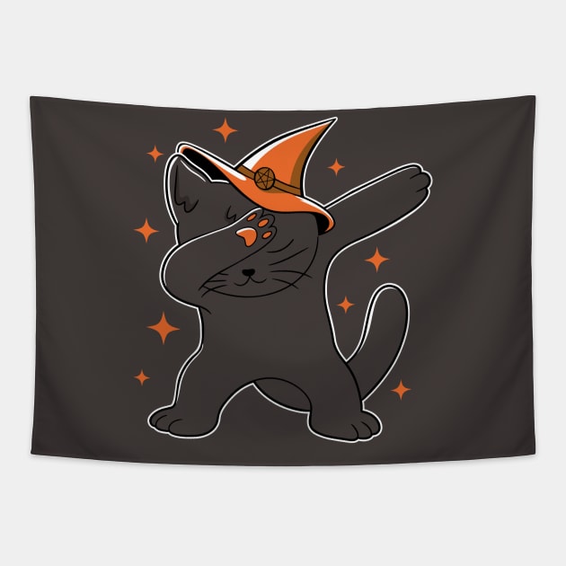 Dabbing Halloween Witch Cat Tapestry by Bruno Pires