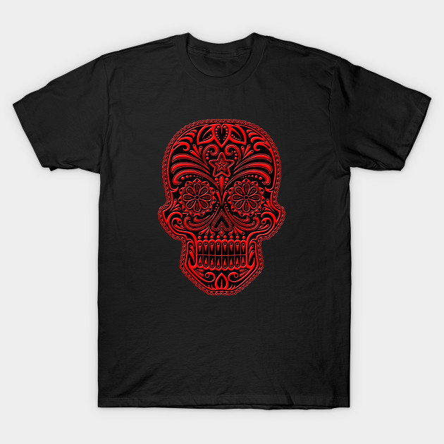 Intricate Red And Black Sugar Skull Sugar Skull T Shirt