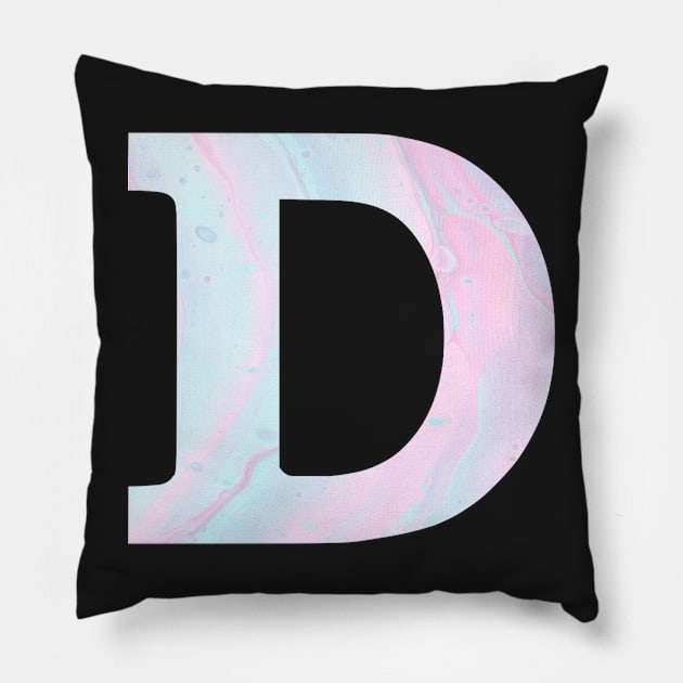 The Letter D Blue and Pink Marble Design Pillow by Claireandrewss