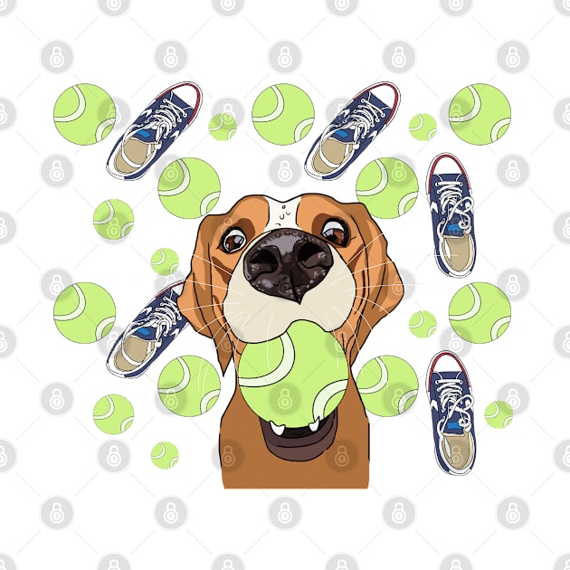 Funny Dog, Sneakers, Ball, Play by KateQR