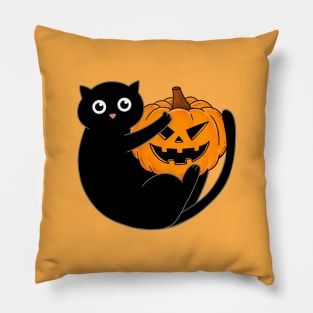 Black cat and pumpkin Pillow