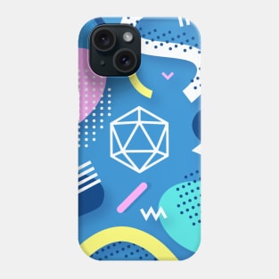 Retro Memphis Blue Polyhedral 20 Sided Dice Tabletop RPG Phone Case